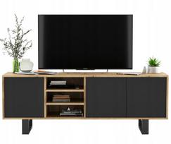 TV Spintelė Meble Lindner Ąžuolas Wotan Juoda Matinė su Juodais Metaliniais Rėmais 150 cm, 150 x 53 x 35