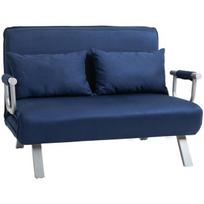 HOMCOM 2 vietų sofa-lova su miegamąja funkcija, sofa-lova su reguliuojamu atlošu, pagalvė, aksomo išvaizdos sofa, porankis, minkšta sofa svetainei, miegamajam, mėlyna