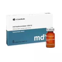 MD:HYALURONIDASE 1500IU, hialurono rūgšties tirpiklis su hialuronidaze, 1g.