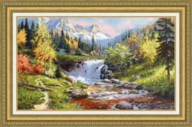 Siuvinėjimo komplektas kryželiu „Kalnų upelis“, Aida 18, 32,5×55 cm, 37 spalvų