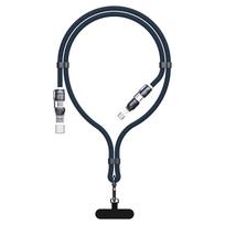 Dudao L20Max 65W 4-in-1 mėlynas laidas su dirželiu USB-C į USB-C su Lightning ir USB-A adapteriais