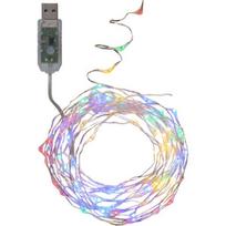 USB šviesų grandinė "Rasos lašai" 100 LED lempučių, spalvoti, skaidrūs laidai. Ilgis 5m, maitinimo laidas 1m, įtampa 5V DC