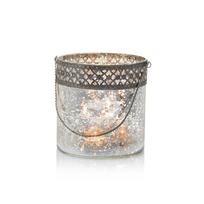 Stiklinė žvakidė su metalo dekoru ART GLASS (15,5x15,5x15 cm)