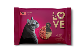 Konservuotas kačių ėdalas MY LOVE, jautienos su padažu, 4x85g