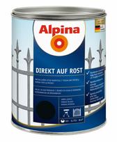 Antikoroziniai dažai ALPINA Direkt Auf Rost, juodos spalvos, šilko blizgesio, tiesiai ant rūdžių, 0,