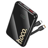 Hoco 10000 mAh QC PD 22.5W power bank with built-in USB-C and Lightning cables, black