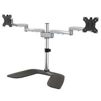 StarTech.com Dual Monitor Stand—Ergonomic Desktop Monitor Stand for up to 32 VESA Displays—Free-Standing Articulating Universal Computer Monitor Mount—Adjustable Height—Silver