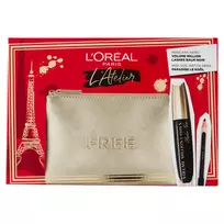 L´Oréal Paris Atelier Kit by L'Oréal Paris: Volume Million Lashes, Volumizing  AND  Lengthening Mascara, Black, 8.9 ml + Paradise Kajal Eye Pencil, 1.2 g + Textile Makeup Bag, Gold