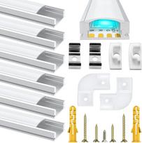 Chesbung LED aliuminio profilių rinkinys – 6 × 1 m, U formos, su difuzoriais ir 90° jungtimis