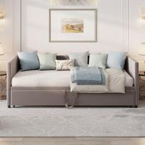 Ištraukiama dienos lova su grotelėmis ir aksominiu audiniu, 2 viename minkšta sofa lova su porankiais, pilka