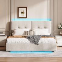 Minkšta aksominė lova su LED apšvietimu ir daiktadėže 140×200 cm