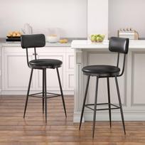2 baro kėdžių komplektas su atlošu, PU oda modernios virtuvės baro kėdės 65 cm, juodos