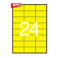 Etiketiniai lipdukai APLI, 70 x 37 mm, A4, 24 lipdukai lape, 20 lapų, geltoni