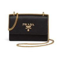 Prada Saffiano odos kortelių dėklas-piniginė su grandinėle Moteriška piniginė Juoda 1MR017_QWA_F0002 Basic Set (Bag)