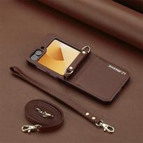 Crossbody Wallet Case For Samsung Galaxy Z Flip 6 5 4 3 Flip6 Flip5 Flip4 Flip3 5G Card Holder Hand Strap Lanyard Leather Cover msung Galaxy Z Flip6 ruda