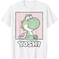 Super Mario Yoshi Paprastas Išblukęs Pastelinės Rožinės Spalvos Portretas Marškinėliai S balta
