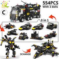HUIQIBAO SWAT Policijos Stotis Sunkvežimis Modelis Statybinės Detalės Miesto Mašina Sraigtasparnis Automobilis Figūrėlės Plytos Švietimo Žaislas Vaikams Retail Bag Packaging