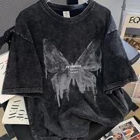 Medvilniniai vintažiniai trumpomis rankovėmis marškinėliai vyrams, Y2K amerikietiški retro marškinėliai moterims, vasariniai hiphopo marškinėliai, harajuku marškinėliai M juoda