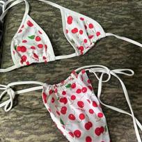 Moteriškas Push Up bikini komplektas Seksualus Halter mielas braškių rašto maudymosi kostiumėlis Trikampis stringų raišteliais maudymosi kostiumėlis Moteriški maudymosi kostiumėliai Paplūdimys S