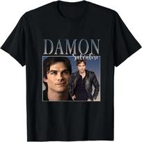 Gwdqone Dovana gerbėjui Unisex Vyras Moteris Damon O formos kaklo marškinėliai S juoda