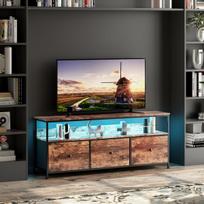 Retro TV spintelė su RGB LED apšvietimu ir 3 medžiaginiais stalčiais, TV stovas su atvira lentyna
