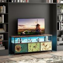 TV skapītis ar RGB LED apgaismojumu un krāsainām auduma atvilktnēm