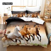 Arklio antklodės komplektas Baltas ir rudas Horse Print patalynės komplektas Laukinių gyvūnų raštas Farmhouse Cowboys Queen Poliesterio antklodės EU single(135x200cm)