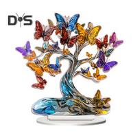 Meilės širdies medžio ornamentas spalvingas akrilo 2D plokščias dekoras Valentino dienos dekoras Stalviršio drugelio medis, skirtas namų mantelio galo stalo dekoravimui Butterfly