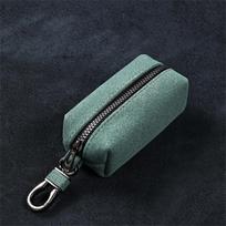 Nešiojama raktų pakabuko piniginė vyrams ir moterims, didelės talpos, su dvigubu užtrauktuku, raktų dėklas iš zomšos odos, unisex monetų piniginė One zipper žalia