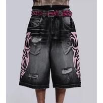 GLYDE Streetwear Y2K Populiarūs Džinsiniai Šortai Kutų Dizainas Vintage Šortai Vyriški Hip Hop Mada Harajuku Punk Aukštas Juosmuo Plačios Kelnės S