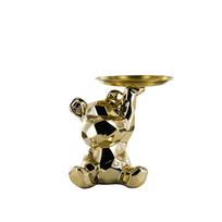 Figūrėlė HOME DECO HD0523 Meškutis su padėklu aukso spalvos