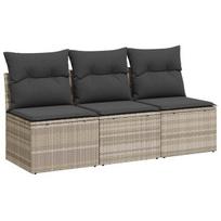 Trivietė sodo sofa，Lauko sofa su pagalvėlėmis, šviesiai pilka, poliratanas CFE69518