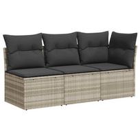 Trivietė sodo sofa，Lauko sofa su pagalvėlėmis, šviesiai pilka, poliratanas CFE20614