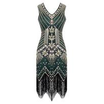 Getsbio stiliaus suknelė moterims Saitdress, žalia, su kutais blizgučių suknelė 1920-ųjų stiliaus