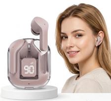 Belaidės bluetooth ausinės su įkrovimo dėklu, rožinė spalva TWS
