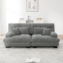 Kampinė sofa iš šenilės audinio su pagalvėmis pilka svetainei 1 vnt