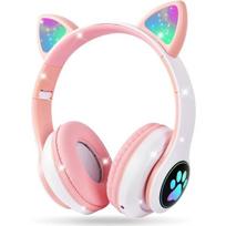 Belaidės ausinės su „Bluetooth“ ir LED šviečiančiomis katės ausytėmis