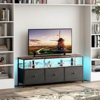 TV spintelė su RGB LED apšvietimu ir 3 medžiaginiais stalčiais, retro stiliaus TV stovas svetainei