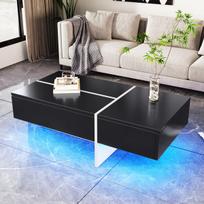 Blizgus kavos stalas, juoda-balta, 100x50x34,5 cm, su LED valdymu per programėlę