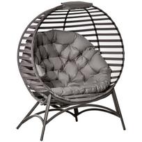 Outsunny papasano krėslas sodo kėdė 2 krepšeliai pagalvėlės ovalus poilsio krėslas sulankstomas balkonas terasa smėlis rudas plienas 118x75x139cm