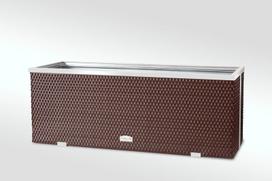 Lauko vazonas iš poliuretano su aliuminio metalo apdaila 100 cm x 30 cm x 60 cm, riešutinė ruda