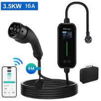Elektromobilių įkrovimo kabelis junsun - App valdymas, 3,5 kW, vienfazis, 6–16 A, Type 2, 6 m, CEE kištukas