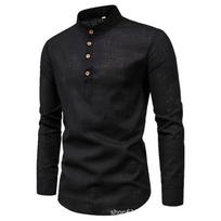 Men's Classic Solid Color Casual Slim Fit Standing Collar Long Sleeved Business Shirt Men's Clothing L juoda