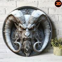 Gothic Goat Head Metal Wall Art Decor Ornamental Plaque Aluminum Satan Ram Heavy Duty Textured Edge 20x20 įvairiaspalvis