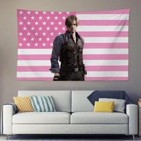 Leon Kennedy Wall Tapestry Resident Evil American Flag Art Video Game Decor Action Hero Poster Gaming Room Design 74x94cm(29x37in)