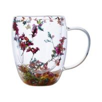Džiovintų gėlių dvigubos sienelės skaidraus stiklo kavos puodelis 250/350 ml Termo stiklinė puodelis karštiems ir šaltiems gėrimams Cappuccino Latte Espresso 250ml