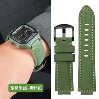 For Casio small square watch AE1200/1300/1000 SGW-500H/W218 A159 A158 A168 retro frosted cowhide strap genuine leather bracelet 24.18mm