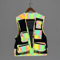 Techwear Rainbow Color Hip Hop Reflective Vest Mesh Multi-pockets Sleeveless Jacket Mens Fishing Photographer Waistcoat Gilet S