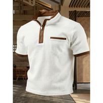Vyriški vasariniai polo marškinėliai su užtrauktuku kišenėje, stovinčia apykakle ir laisvo kirpimo apvaliu kaklu T-shirt S balta