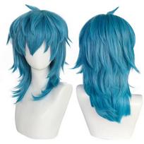 Sally Face perukas Sintetinis vidutinio ilgio tiesus mėlynas Sally Face Cosplay perukai Helovynui Karnavalui Komiksų parodai One Size